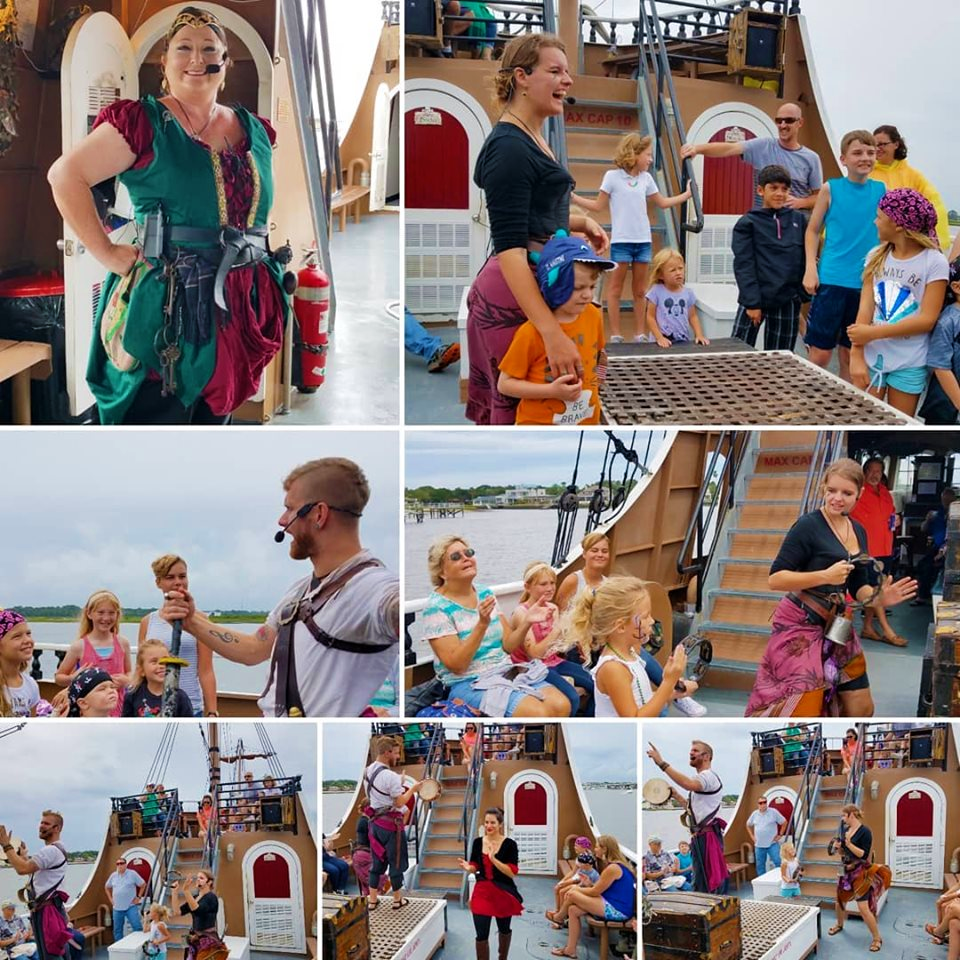 Collage of people enjoying and aboard Black Raven Adventures ship